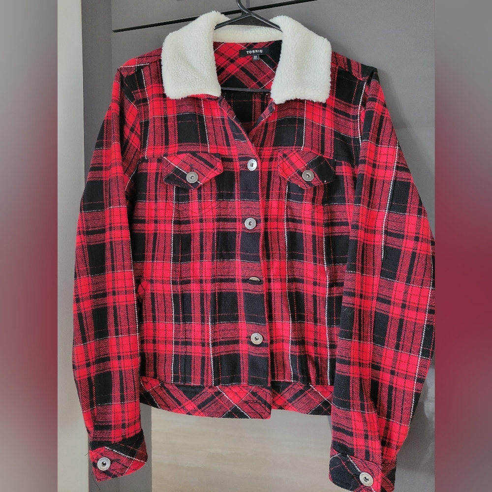 Torrid Red Plaid Sherpa Collared Jacket